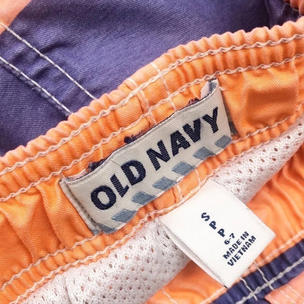 Old Navy orange/blue striped little boys swim trunks